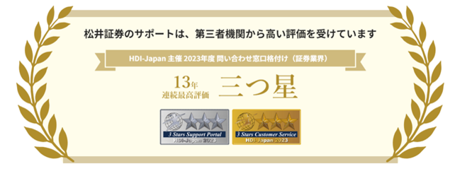 2023年度 問い合わせ窓口格付け（証券業界）三つ星